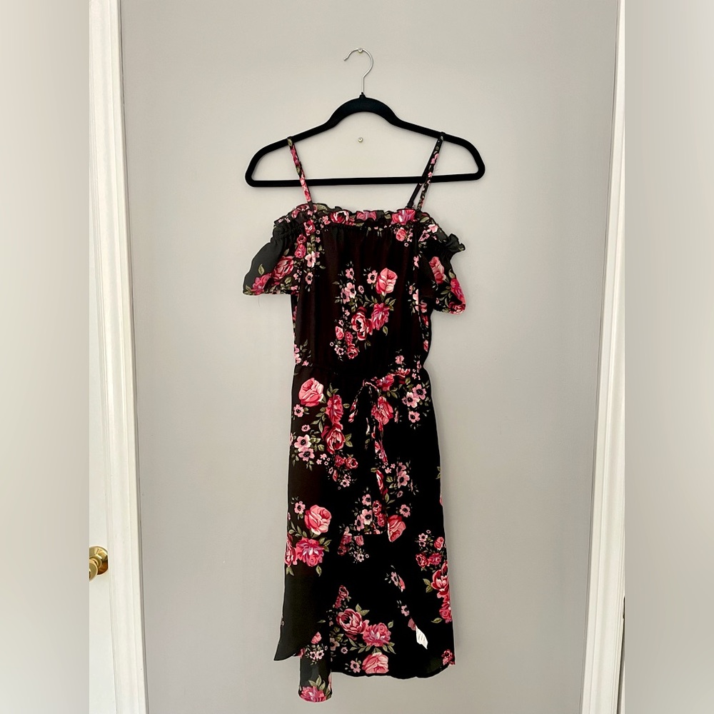 Black Floral Romper High-Low Dress